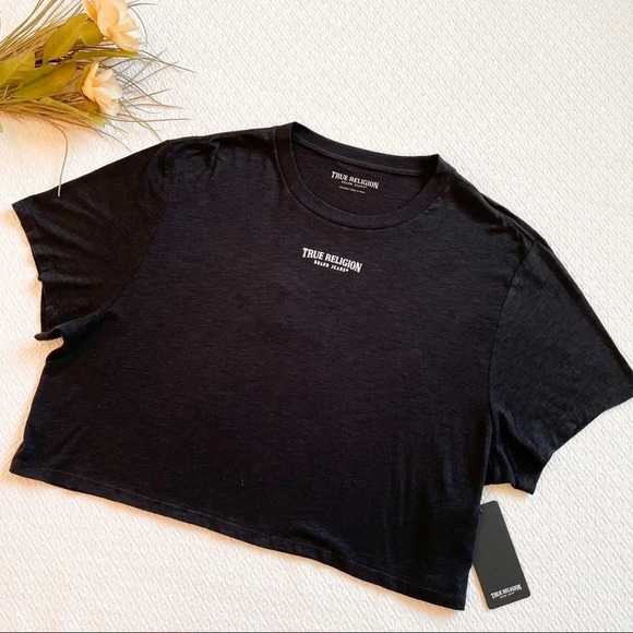 NWT True Religion Bella Black Crop Tee Size XXL - Picture 1 of 9